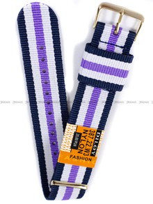 Nylonowy pasek do zegarka Diloy 387.22.W3, 22 mm, Biały, Granatowy, Fioletowy