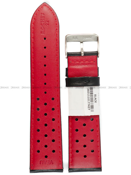Pasek skórzany do zegarka - Rochet San Marino 5130801 - 22 mm - Czarny