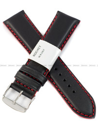 Pasek skórzany do zegarka - Rochet Neptune 7230851 - 22 mm - Czarny czerwone przyszycie