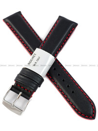 Pasek skórzany do zegarka - Rochet Neptune 7230651 - 18 mm - Czarny czerwone przyszycie