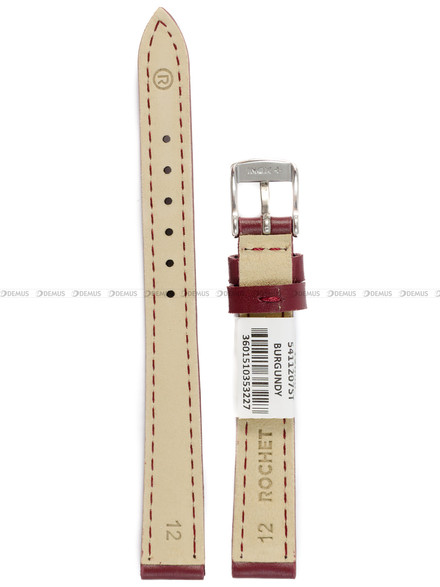 Pasek skórzany do zegarka - Rochet Miami 5411207ST - 12 mm - Bordowy