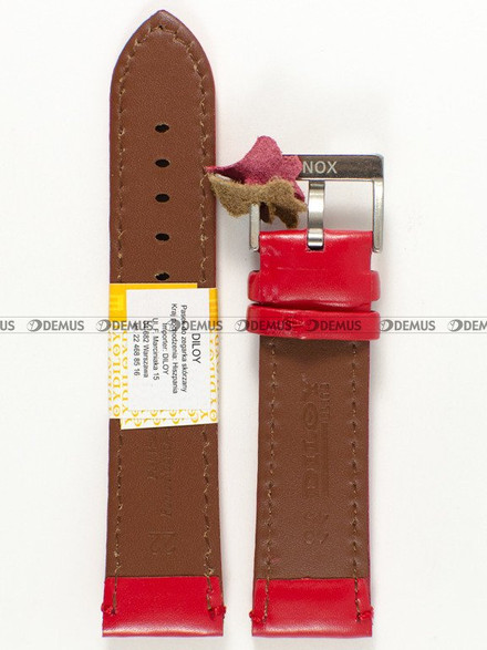 Skórzany pasek do zegarka Diloy 401.22.6, 22 mm, Czerwony