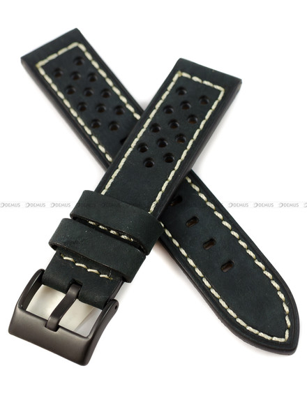 Skórzany pasek do zegarka Horido 9618.01.20S-biała nić, 20 mm, Czarny