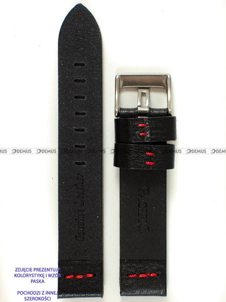 Skórzany pasek do zegarka Pacific W23.24.1.4, 24 mm, Czarny