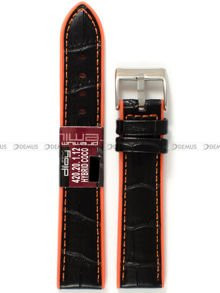 Pasek do zegarka z poliuretanu pokrytego skórą Diloy 420.20.1.12, 20 mm, Czarny, Pomarańczowy