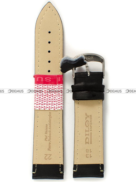 Skórzany pasek do zegarka Diloy 77.22.1, 22 mm, Czarny