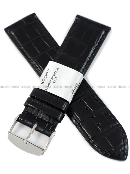 Pasek skórzany do zegarka - Rochet Charleston 5492401ST - 24 mm - Czarny