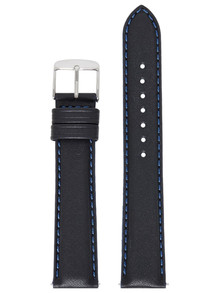Pasek skórzany do zegarka - Rochet Neptune 7230861 - 22 mm - Czarny niebieskie przyszycie