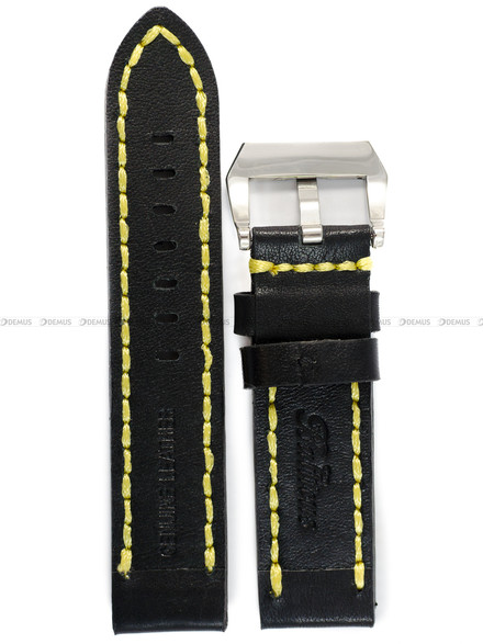 Pasek skórzany do zegarka Balticus Grey Seal - Foka - 22 mm - Czarny z żółtym przyszyciem 