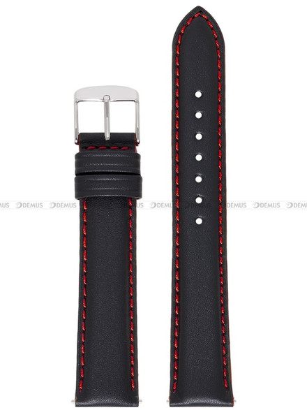 Pasek skórzany do zegarka - Rochet Neptune 7230851 - 22 mm - Czarny czerwone przyszycie