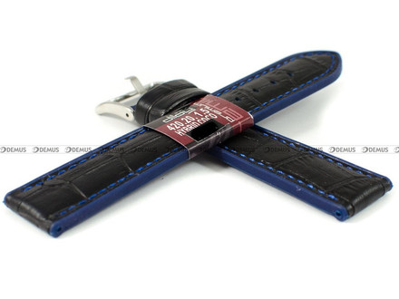 Pasek do zegarka z poliuretanu pokrytego skórą Diloy 420.20.1.5, 20 mm, Czarny, Niebieski