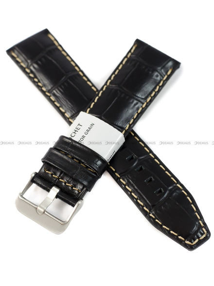 Pasek skórzany do zegarka - Rochet Indiana 5590801 - 22 mm - Czarny beżowe przyszycie