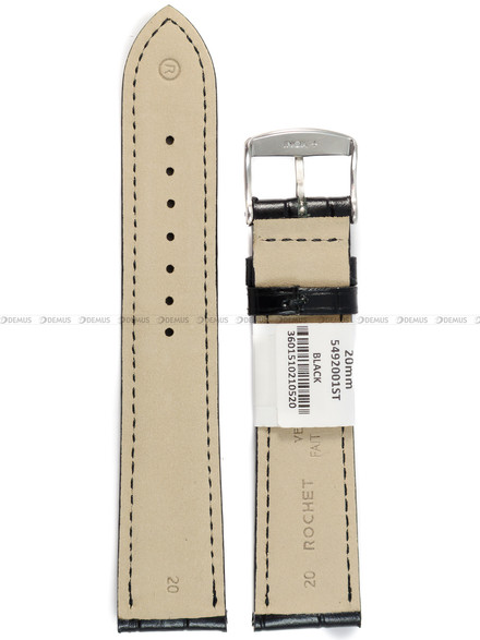 Pasek skórzany do zegarka - Rochet Charleston 5492001ST - 20 mm - Czarny