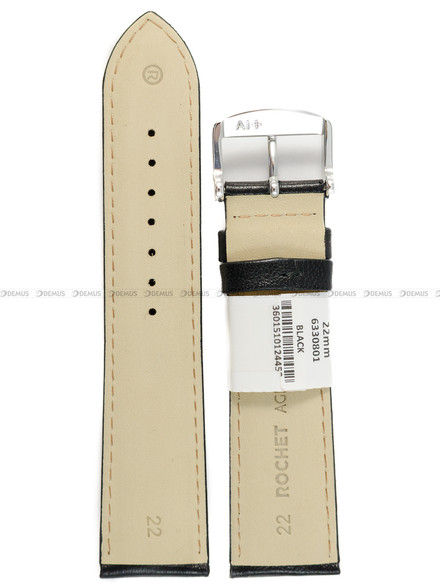 Pasek skórzany do zegarka - Rochet Screen 6330801 - 22 mm - Czarny