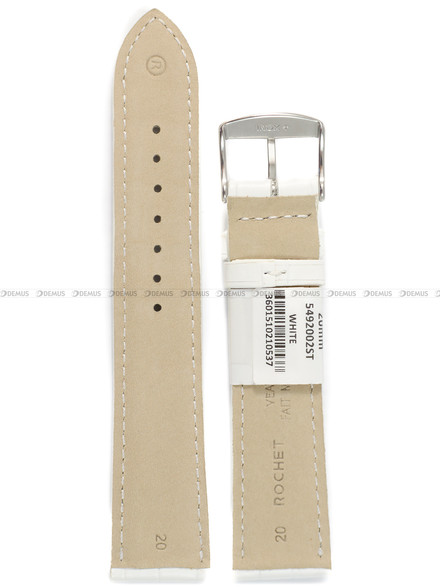 Pasek skórzany do zegarka - Rochet Charleston 5492002ST - 20 mm - Biały