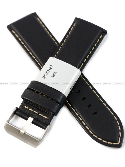 Pasek skórzany do zegarka - Rochet Aviator 5522401 - 24 mm - Czarny beżowe przyszycie