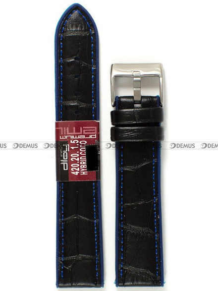 Pasek do zegarka z poliuretanu pokrytego skórą Diloy 420.20.1.5, 20 mm, Czarny, Niebieski