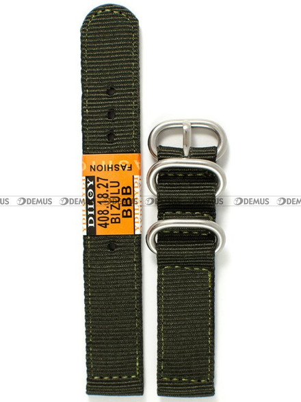 Nylonowy pasek do zegarka Diloy 408.18.27, 18 mm, Zielony