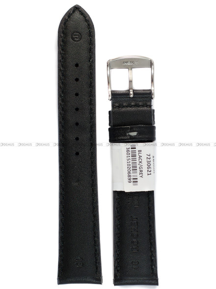 Pasek skórzany do zegarka - Rochet Neptune 7230621 - 18 mm - Czarny szare przyszycie