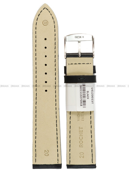 Pasek skórzany do zegarka - Rochet Miami 5412001ST - 20 mm - Czarny