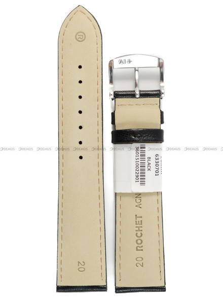 Pasek skórzany do zegarka - Rochet Screen 6330701 - 20 mm - Czarny