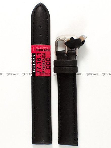 Skórzany pasek do zegarka Diloy 77.16.1, 16 mm, Czarny