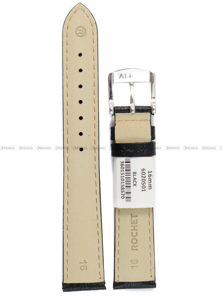 Pasek skórzany do zegarka - Rochet Boston 6020501 - 16 mm - Czarny