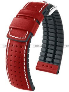 Skórzano-kauczukowy pasek do zegarka Hirsch 0915075020-2-22, 22 mm, Czerwony