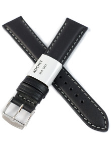 Pasek skórzany do zegarka - Rochet Neptune 7230621 - 18 mm - Czarny szare przyszycie