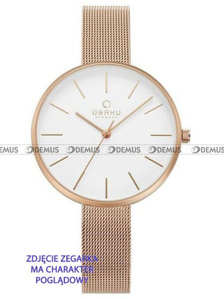 Pozłacana, siateczkowa (mesh) bransoleta do zegarka Obaku V211LXVIMV, 12 mm, różowe złoto