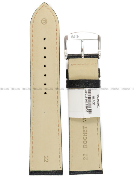 Pasek skórzany do zegarka - Rochet Boston 6020801 - 22 mm - Czarny