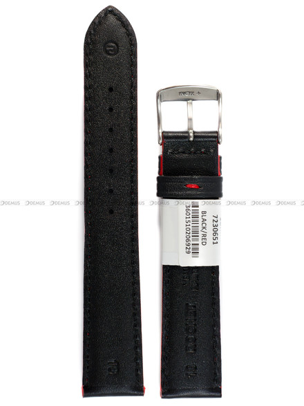 Pasek skórzany do zegarka - Rochet Neptune 7230651 - 18 mm - Czarny czerwone przyszycie