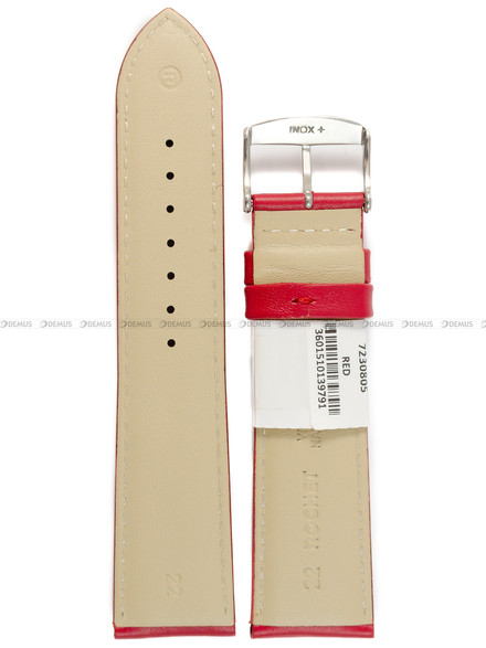 Pasek skórzany do zegarka - Rochet Neptune 7230805 - 22 mm - Czerwony