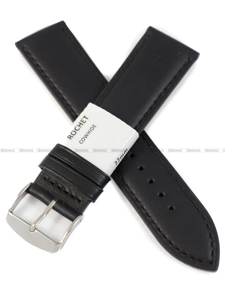 Pasek skórzany do zegarka - Rochet Miami 5412201ST - 22 mm - Czarny