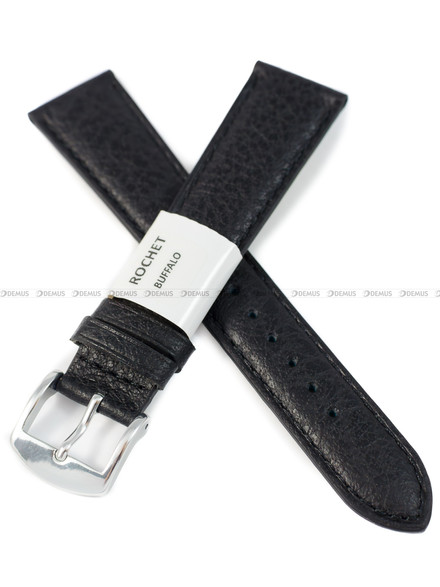 Pasek skórzany do zegarka - Rochet Buffalo 5020701 - 20 mm - Czarny