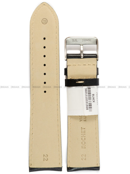 Pasek skórzany do zegarka - Rochet Colorado 7602201 - 22 mm - Czarny beżowe przyszycie