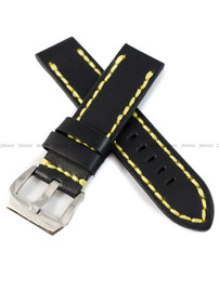 Pasek skórzany do zegarka Balticus Grey Seal - Foka - 22 mm - Czarny z żółtym przyszyciem 