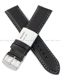 Pasek skórzany do zegarka - Rochet Neptune 7230821 - 22 mm - Czarny szare przyszycie