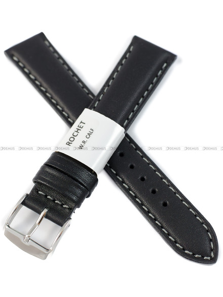 Pasek skórzany do zegarka - Rochet Neptune 7230621 - 18 mm - Czarny szare przyszycie