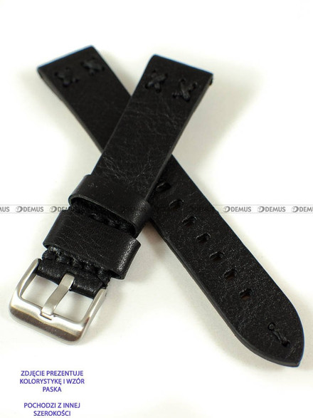 Skórzany pasek do zegarka Pacific W79.22.1.1, 22 mm, Czarny