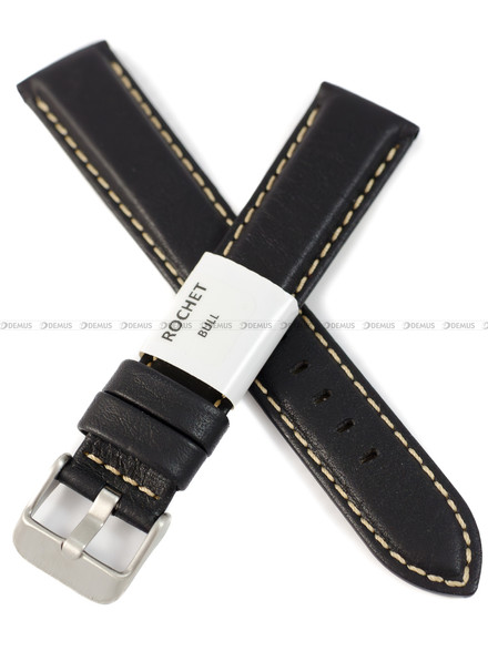 Pasek skórzany do zegarka - Rochet Aviator 5520601 - 18 mm - Czarny beżowe przyszycie