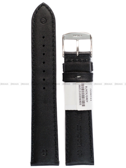 Pasek skórzany do zegarka - Rochet Neptune 7230721 - 20 mm - Czarny szare przyszycie