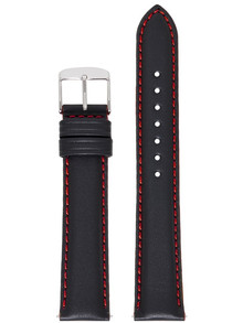 Pasek skórzany do zegarka - Rochet Neptune 7230851 - 22 mm - Czarny czerwone przyszycie