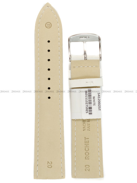 Pasek skórzany do zegarka - Rochet Miami 5412002ST - 20 mm - Biały