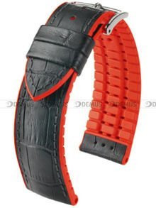 Skórzano-kauczukowy pasek do zegarka Hirsch 0922028050-2-22, 22 mm, Czarny