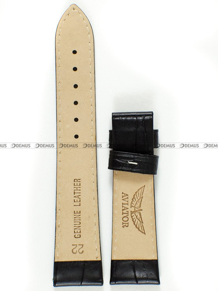 Skórzany pasek do zegarka Aviator Aviator-V.3.20.2.146.4, 22 mm, Czarny - Bez klamerki