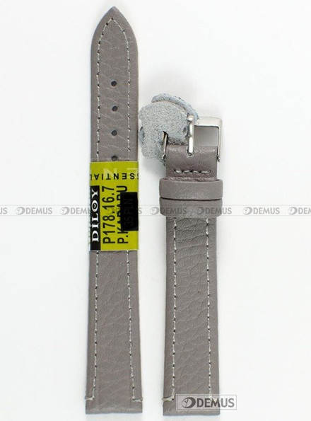 Skórzany pasek do zegarka Diloy P178.16.7, 16 mm, Popielaty