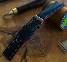 Pasek skórzany ręcznie robiony A. Kucharski Leather - Conceria Walpier Buttero - blue/white 16 mm