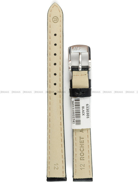 Pasek skórzany do zegarka - Rochet Screen 6330301 - 12 mm - Czarny