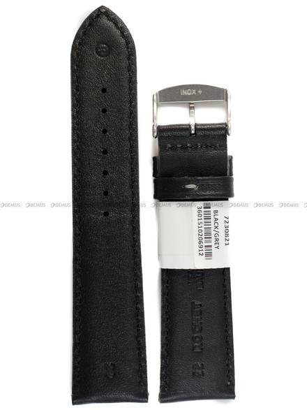Pasek skórzany do zegarka - Rochet Neptune 7230821 - 22 mm - Czarny szare przyszycie